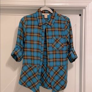 4 for $20 Sundance plaid button up peplum top